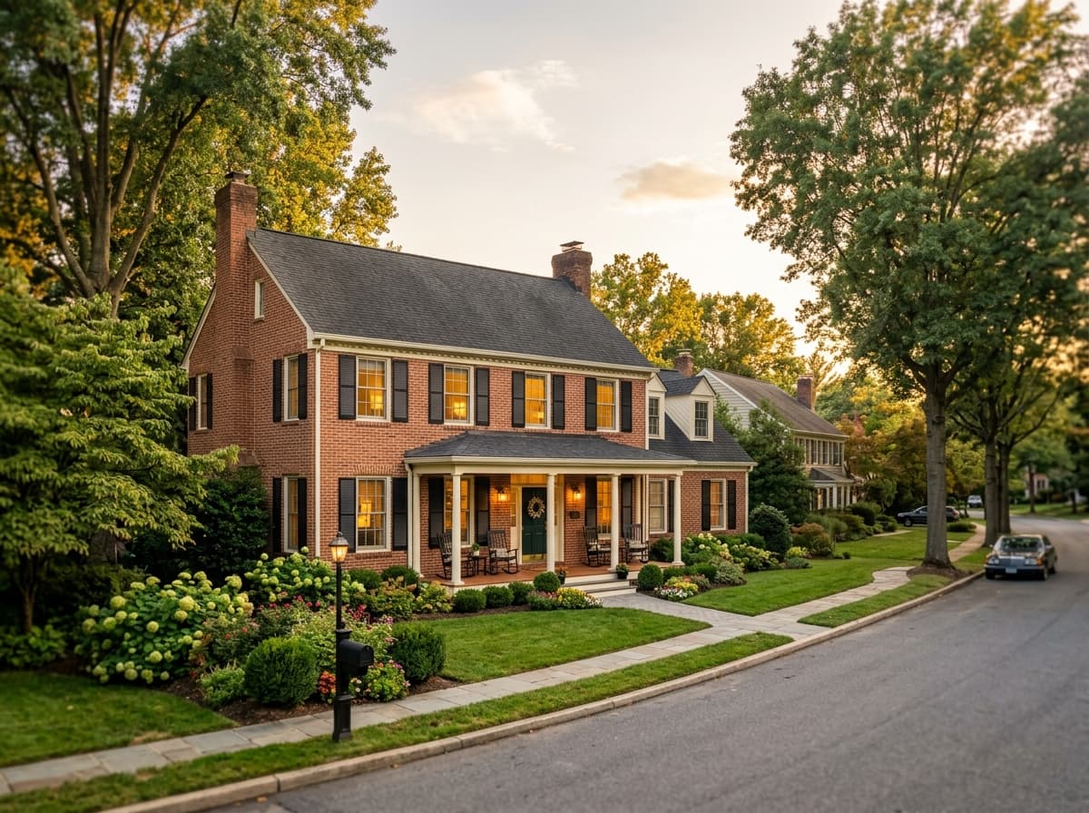Brick colonial home on a leafy suburban Maryland street